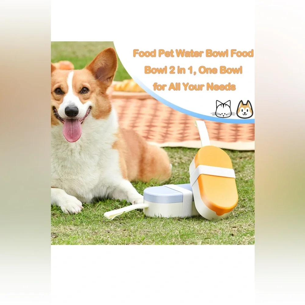 Portable Dog Food and Water Bowl - Yellow and Blue Bundle of 2